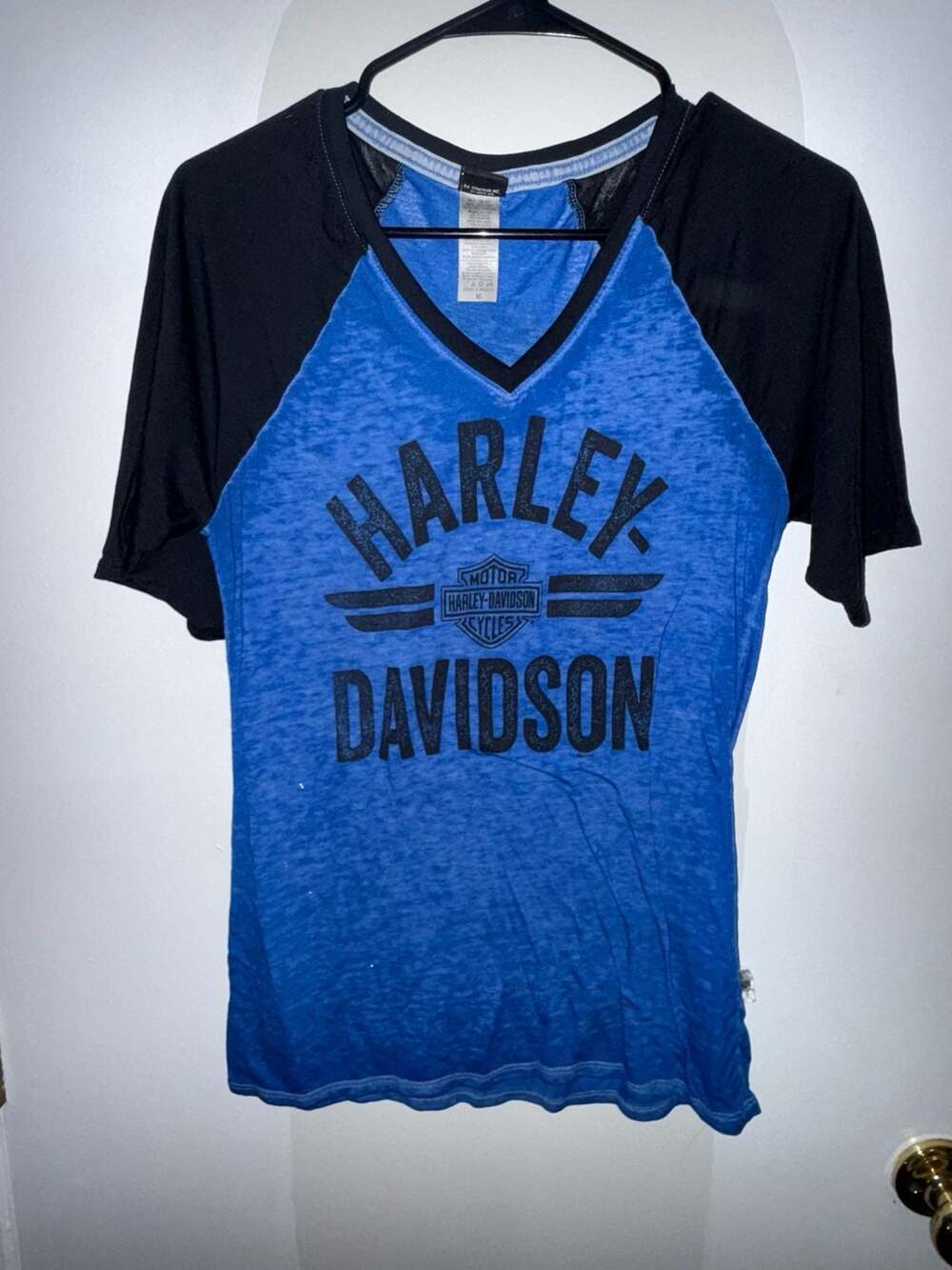 Harley-Davidson Big Moose Portland Maine V-Neck Baseball Tee Size M